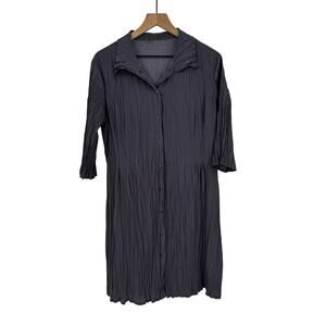 Babette Crinkle Button Down Midi Dress Sz S Gray Minimalist Langenlook Euro